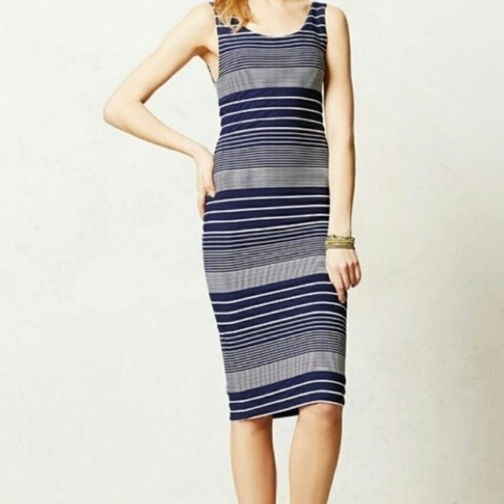 Anthropologie Maeve Edisto Column Sleeveless Navy Striped Bodycon Dress